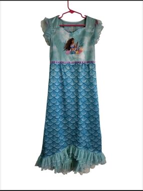 Disney Aqua Mermaid Print Girls Nightgown with Glitter Scale Skirt